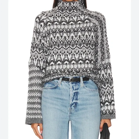 Steve Madden women's S Indie fair isle boxy sweater western boho academia - Picture 2 of 8